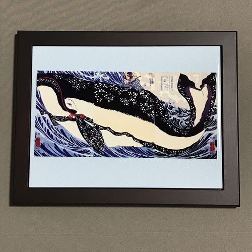 歌川国芳 宮本武蔵の鯨退治 フォトタイル木製フレーム付き 絵画