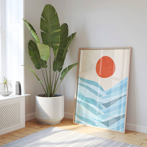 アートポスター 抽象画 幾何学 太陽 レトロ ミッドセンチュリー 北欧風