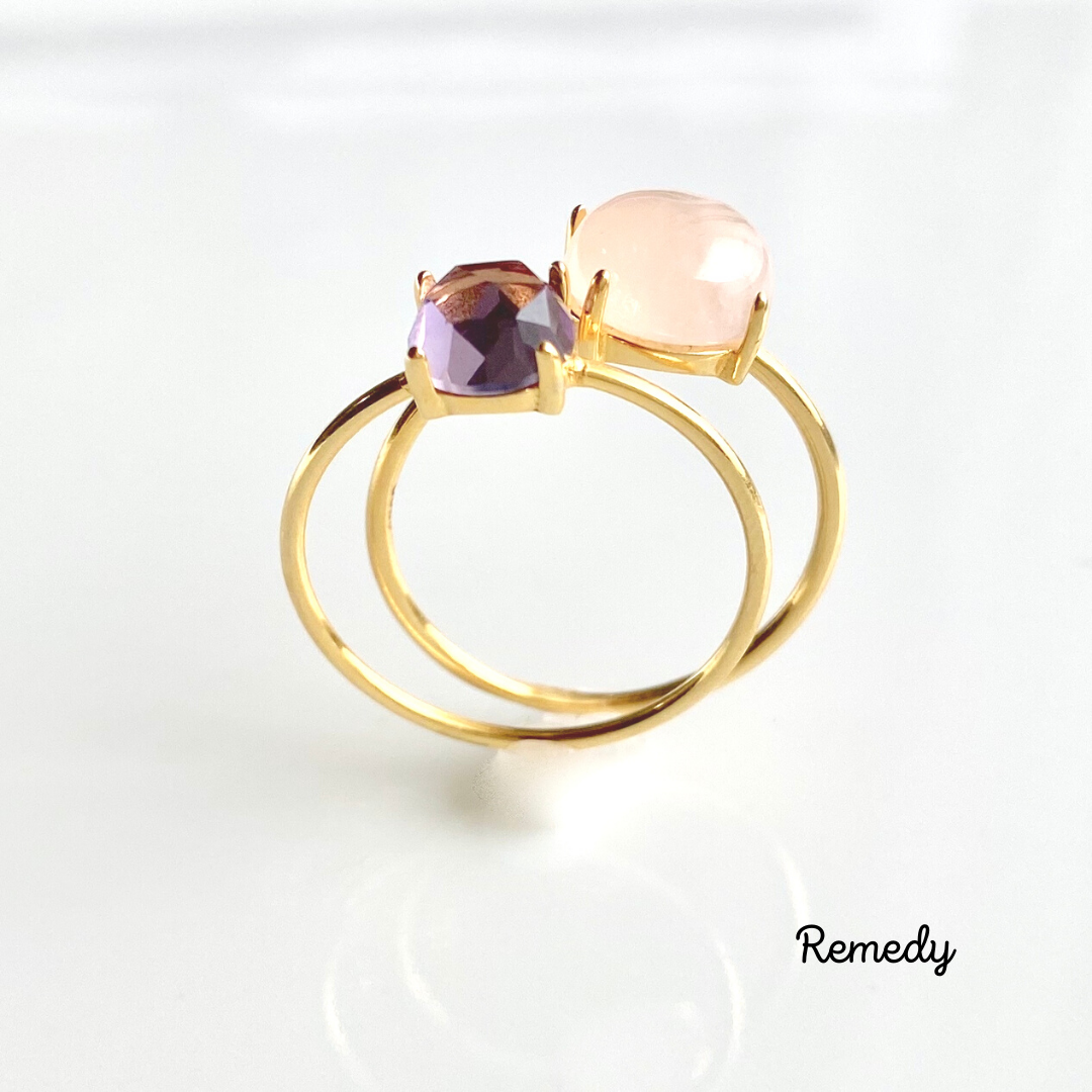 【２点セット】モルガナイトとピンクアメジストのリング２本セット silver925 18KGP 4月/2月誕生石