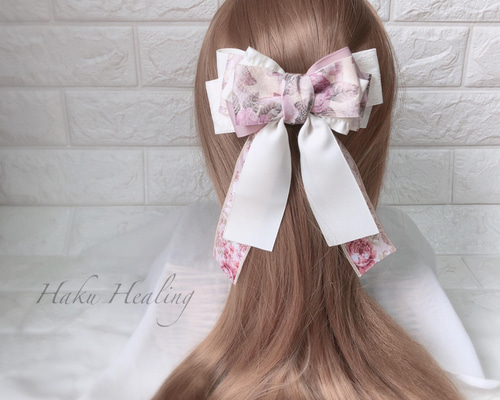 花柄たらりんリボン.｡.:*♡ バレッタ ヘアクリップ ポニーフック