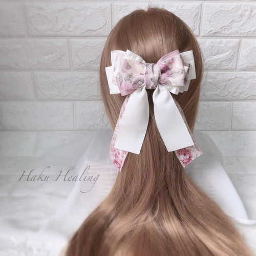 花柄たらりんリボン.｡.:*♡ バレッタ ヘアクリップ ポニーフック