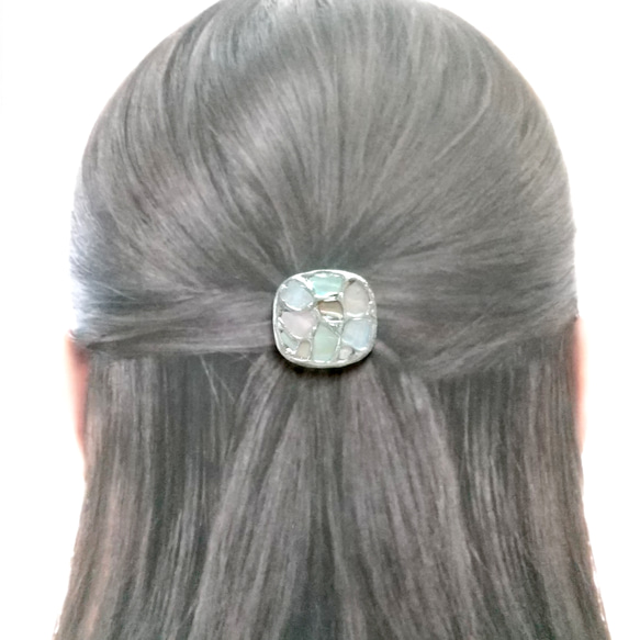 ヘアゴム ヘアクリップ　シェルモザイク≪silver≫　=iro-asobi= 8枚目の画像