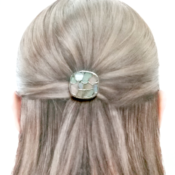 ヘアゴム ヘアクリップ　シェルモザイク≪silver≫　=iro-asobi= 11枚目の画像