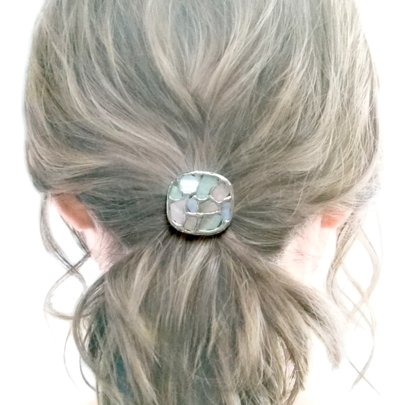 ヘアゴム ヘアクリップ　シェルモザイク≪silver≫　=iro-asobi= 9枚目の画像