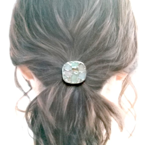 ヘアゴム ヘアクリップ　シェルモザイク≪silver≫　=iro-asobi= 6枚目の画像