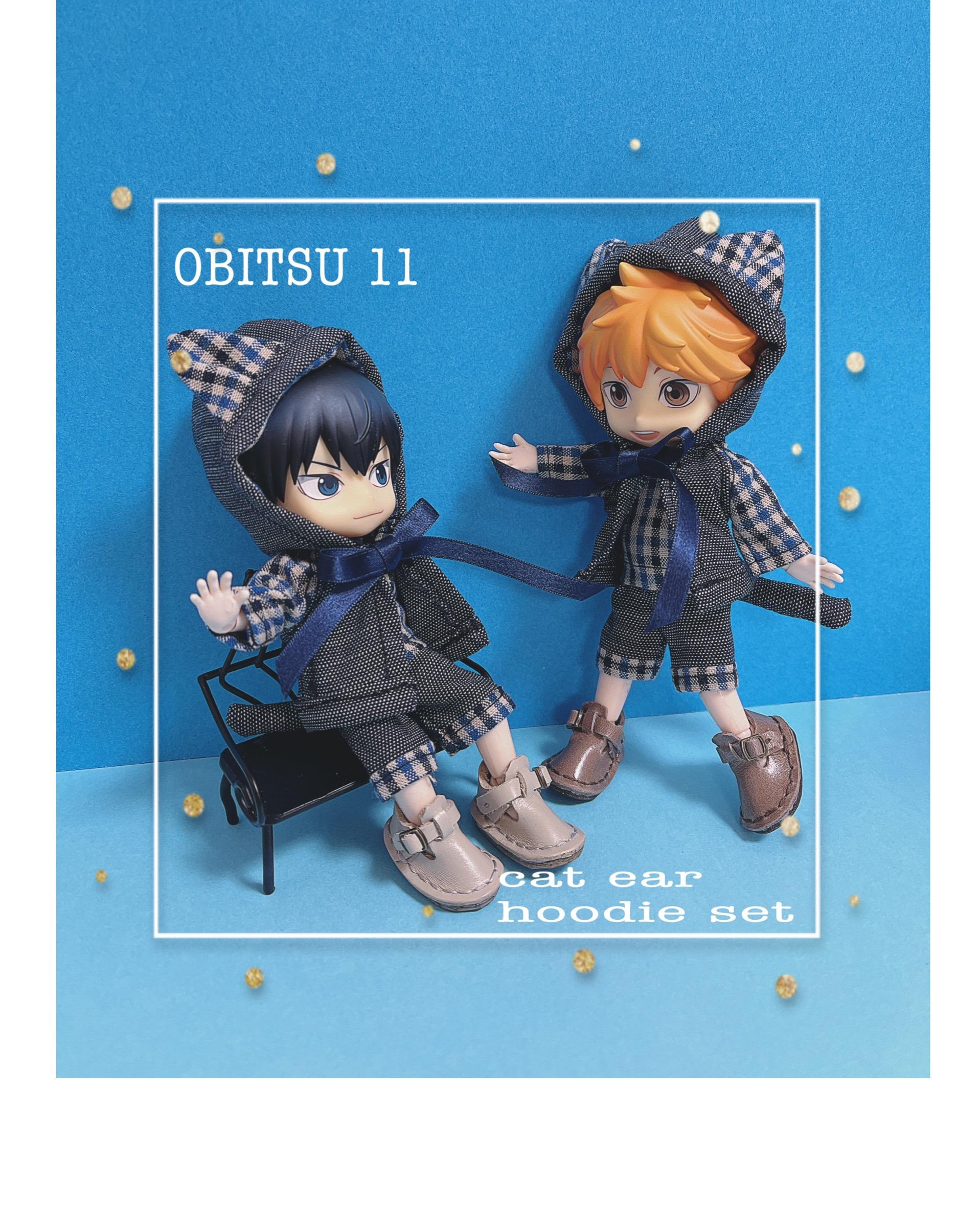 【キヨミ様】すのチル　お洋服　パーカー　デニムセット　猫耳帽子　 Man オビツ11サイズ リボン結びのネコ耳フードパーカーセット（デニム調