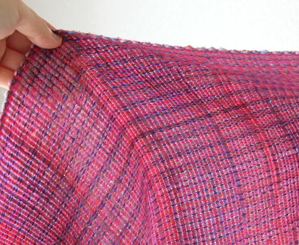 ふんわり優しいコットンウール手織りストール　パープルピンク/春カラー/プレゼント 6枚目の画像