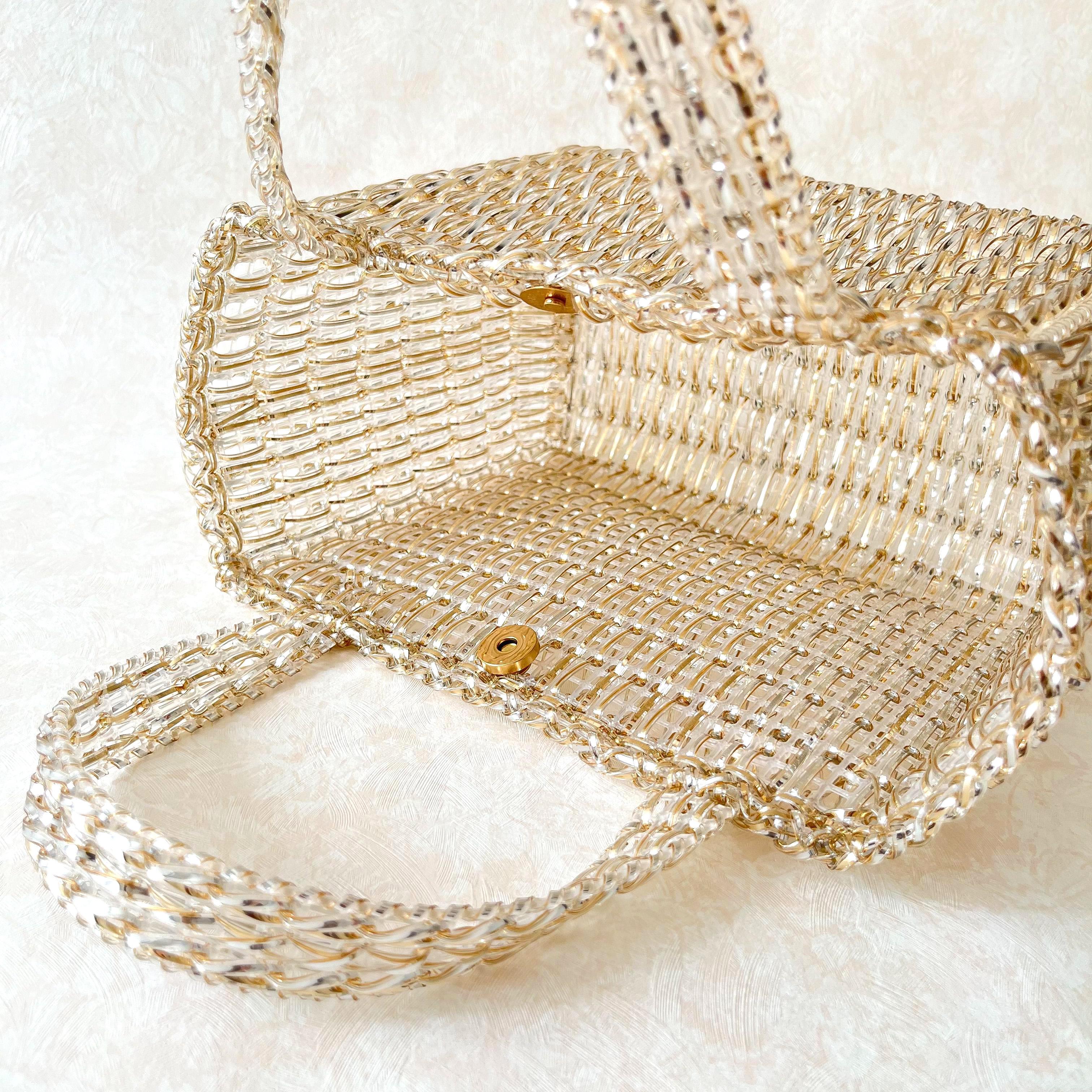 クロッシェワイヤーバッグ　シルバー&ゴールドMix【143-JYTSg】