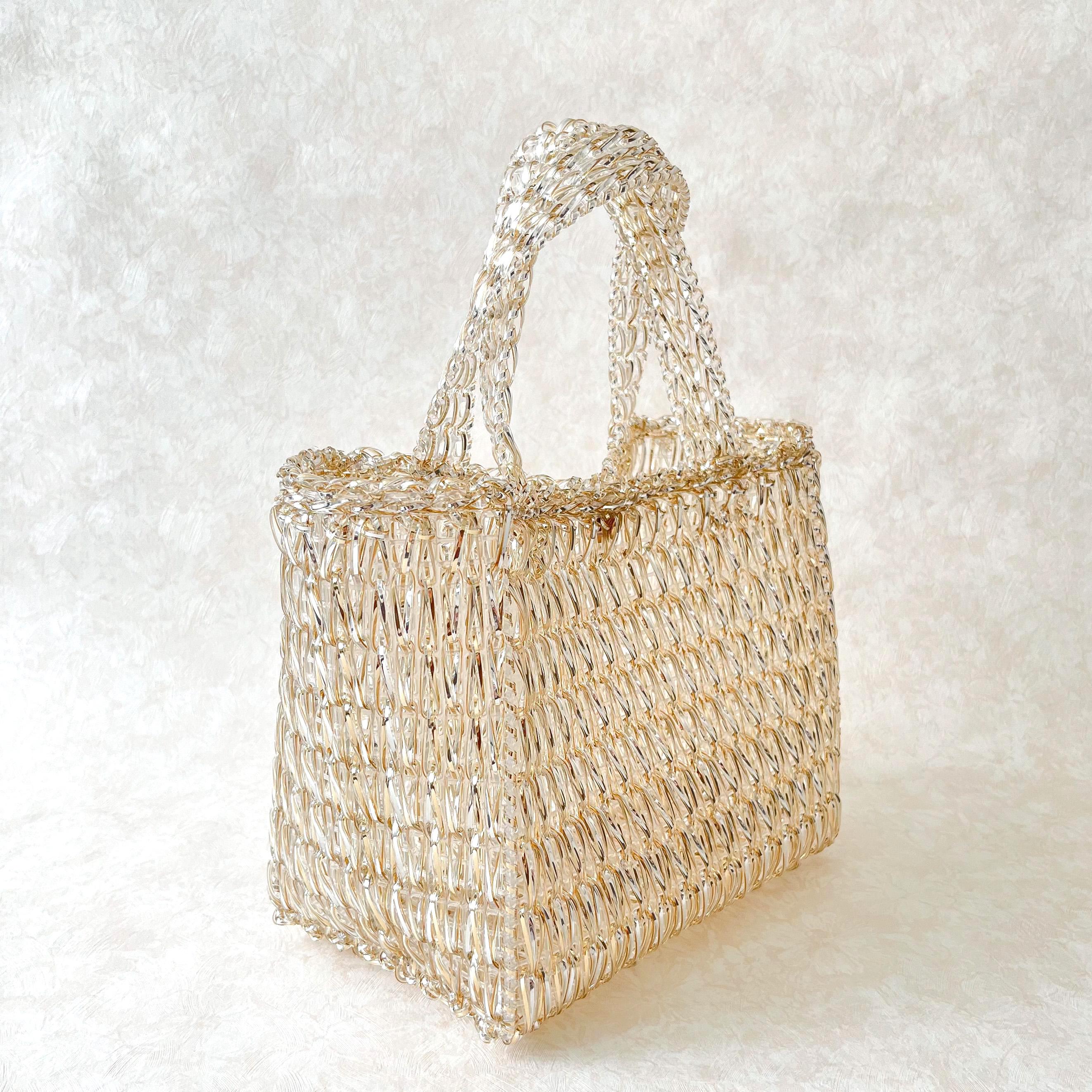 クロッシェワイヤーバッグ　シルバー&ゴールドMix【143-JYTSg】