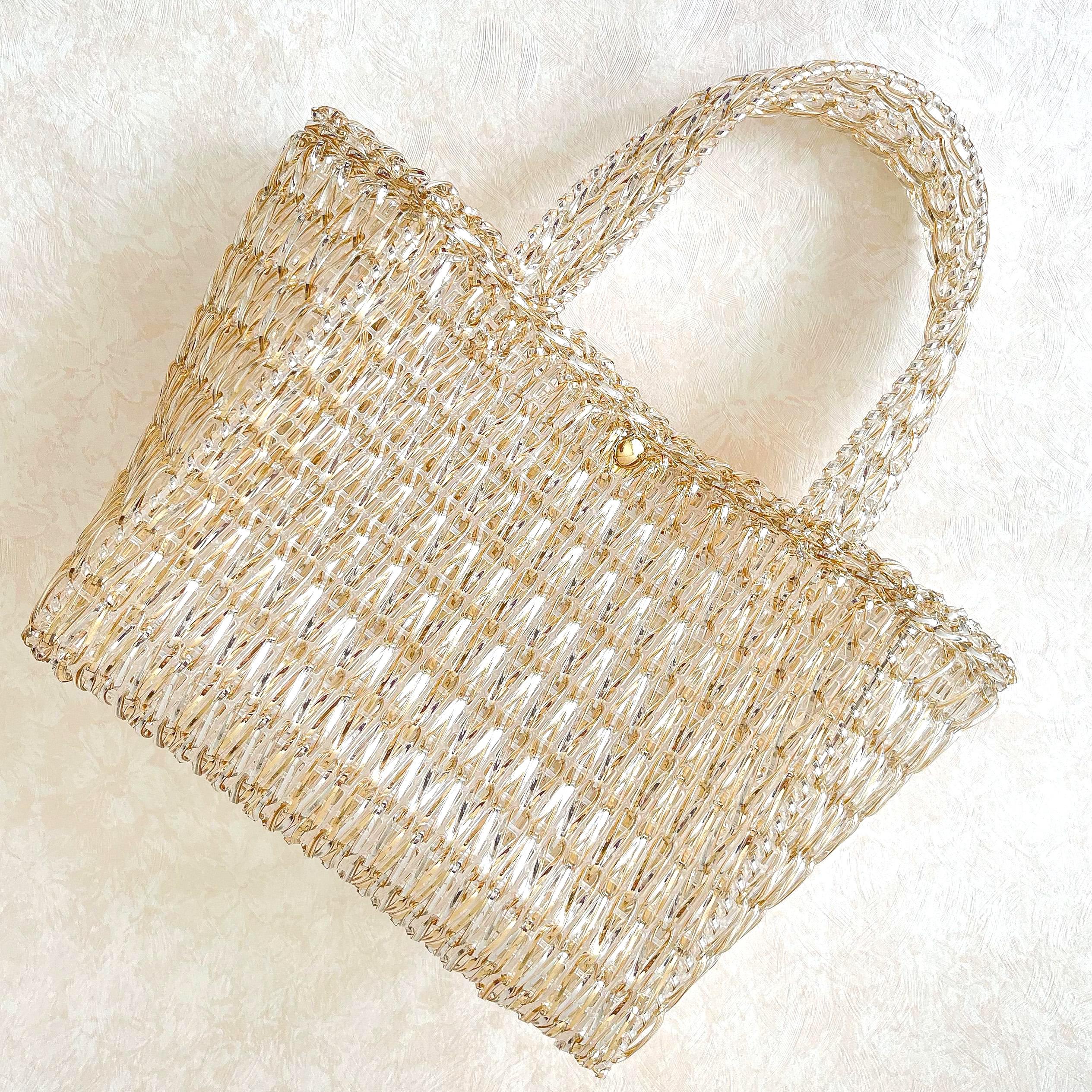 クロッシェワイヤーバッグ　シルバー&ゴールドMix【143-JYTSg】