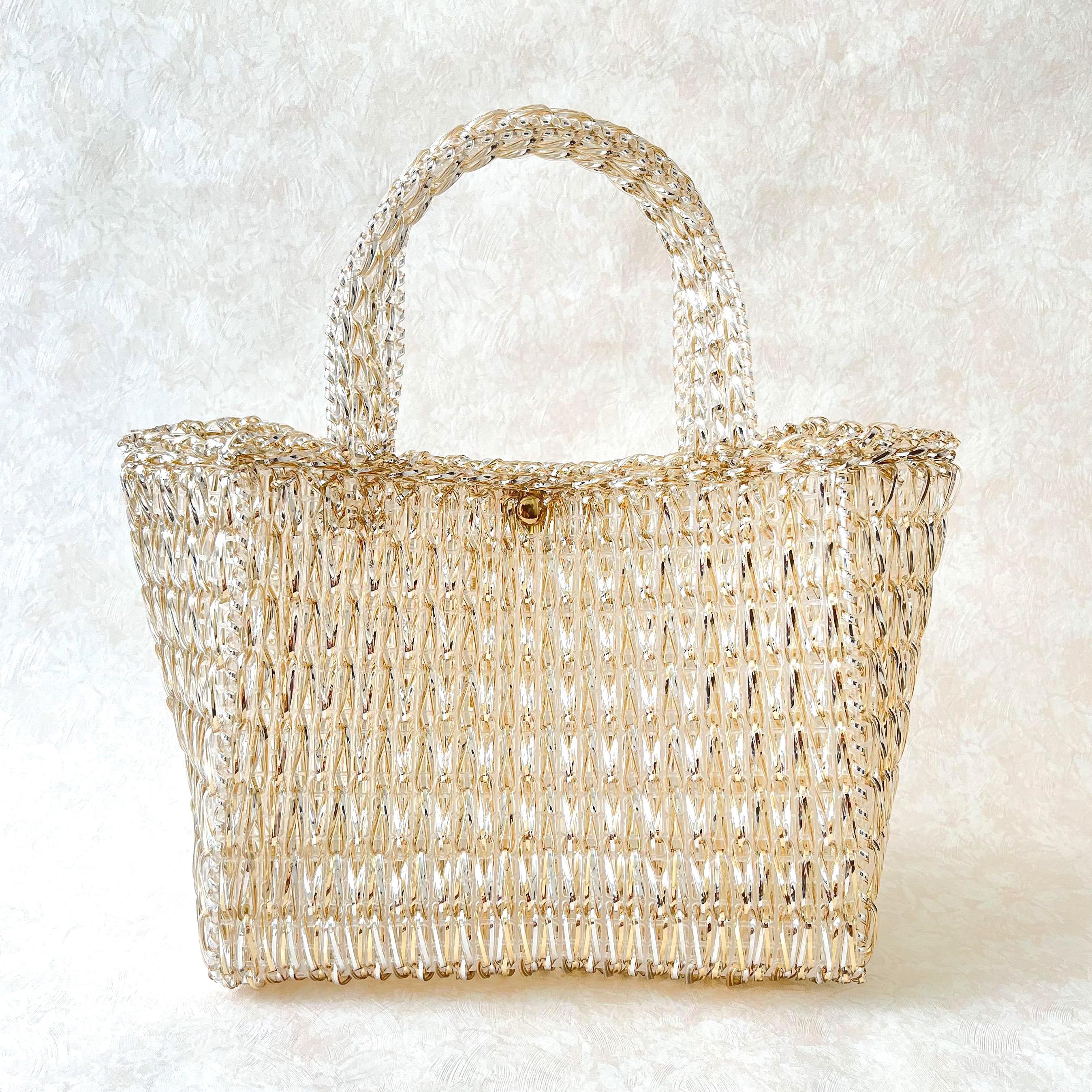 クロッシェワイヤーバッグ　シルバー&ゴールドMix【143-JYTSg】