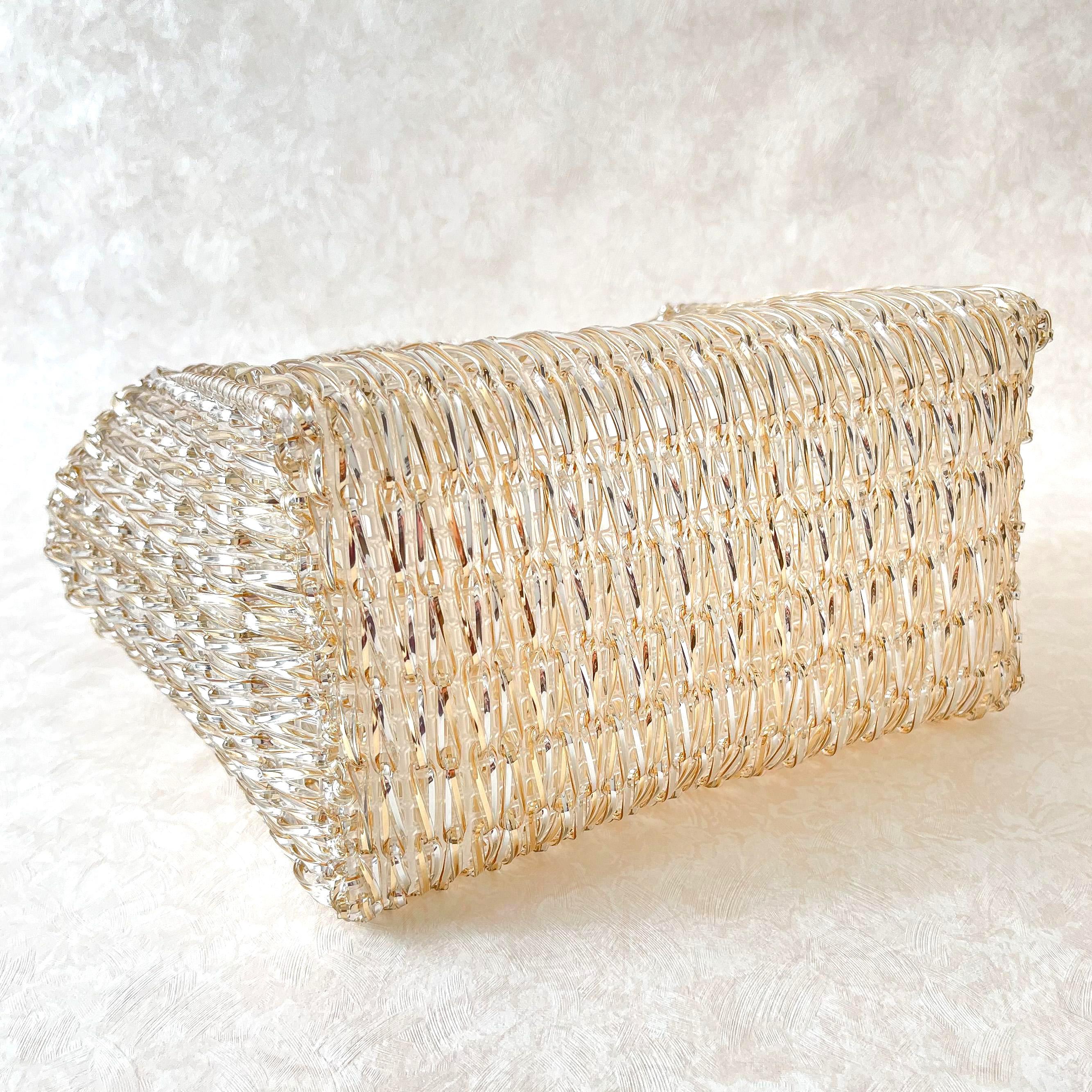 クロッシェワイヤーバッグ　シルバー&ゴールドMix【143-JYTSg】