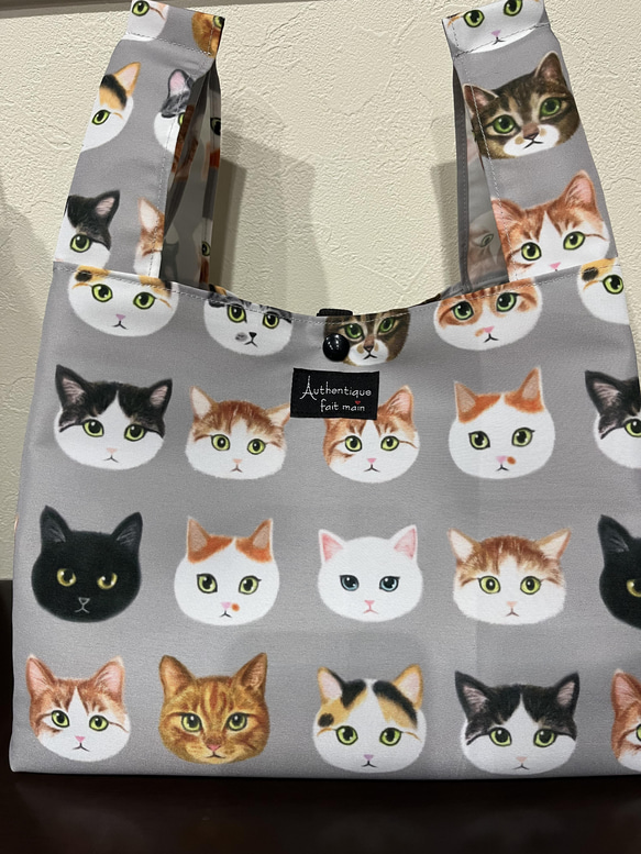エコバッグ・コンビニサイズ☆撥水加工生地/猫柄・日本猫 エコバッグ