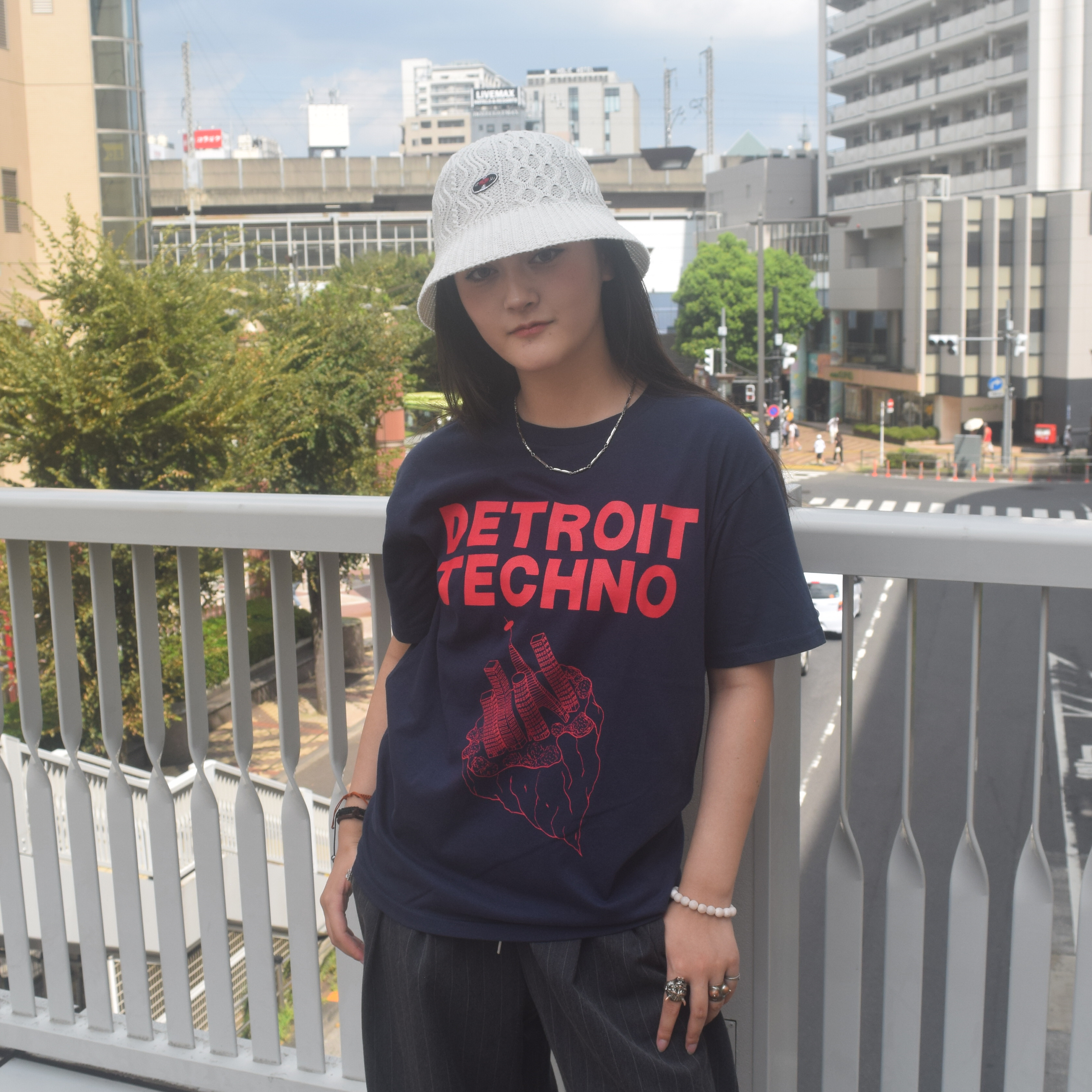 テクノTシャツ「デトロイトテクノ（DETROIT TECHNO）」ネイビー Sサイズ WATERFALLオリジナル