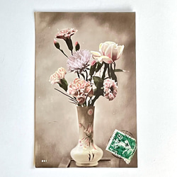 アンティークポストカード 3枚セット ・バラ・カーネーション・馬蹄｜フランス 5枚目の画像