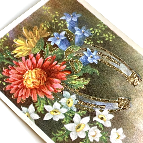 古董明信片3張裝・玫瑰・康乃馨・馬蹄鐵｜法國 第4張的照片