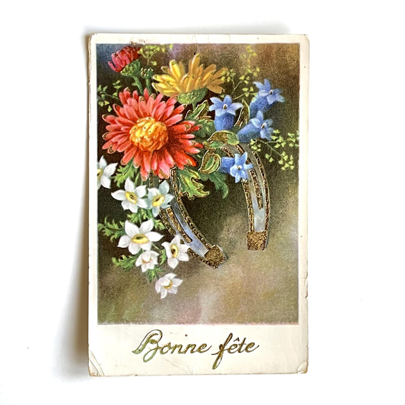 古董明信片3張裝・玫瑰・康乃馨・馬蹄鐵｜法國 第3張的照片