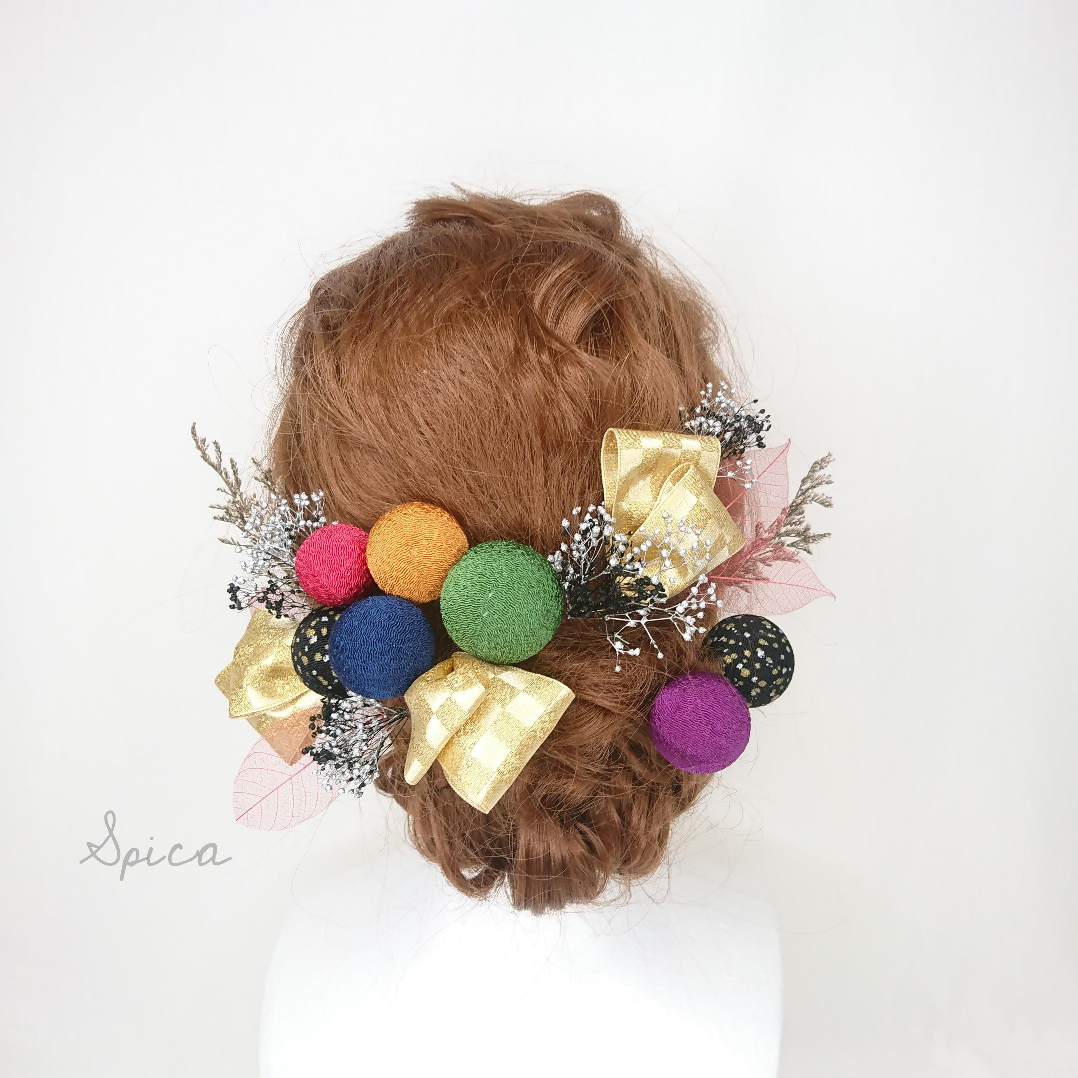 ちりめん和玉とかすみ草とスケルトンリーフ 和装 成人式