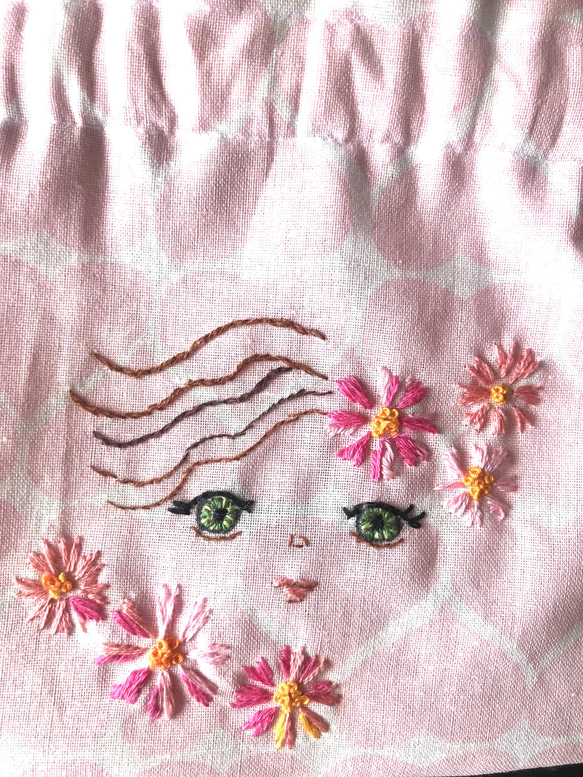 春のプレゼントにお勧めのガーリー巾着です。女の子が大好きなピンクのギンガムチェックを裏地に使った可愛い袋です。プレゼント 5枚目の画像
