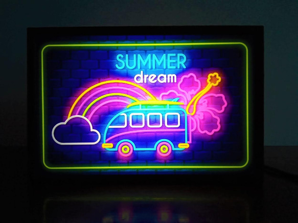 夏 ハイビスカス 虹 雲 ワゴン 夢 ハワイ ビーチ サイン ミニチュア 看板 置物 雑貨 LEDライトBOXミニ 1枚目の画像