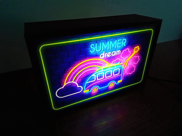 夏 ハイビスカス 虹 雲 ワゴン 夢 ハワイ ビーチ サイン ミニチュア 看板 置物 雑貨 LEDライトBOXミニ 2枚目の画像