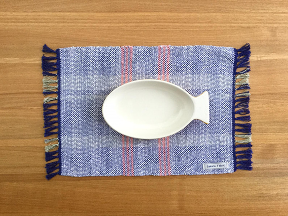 裂き織り」 ランチョンマット 【ブルー】モザイク柄 ランチョンマット