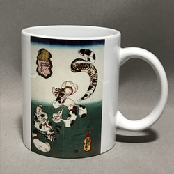 歌川国芳 猫の当字 マグカップ5個セット うなぎ、たこ、ふぐ、なまず、かつを 8枚目の画像