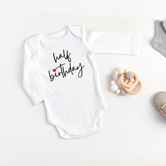 ★名入れ★ ハーフバースデー　ベビーロンパース　Half Birthday Baby Onesie ベビー服 4枚目の画像