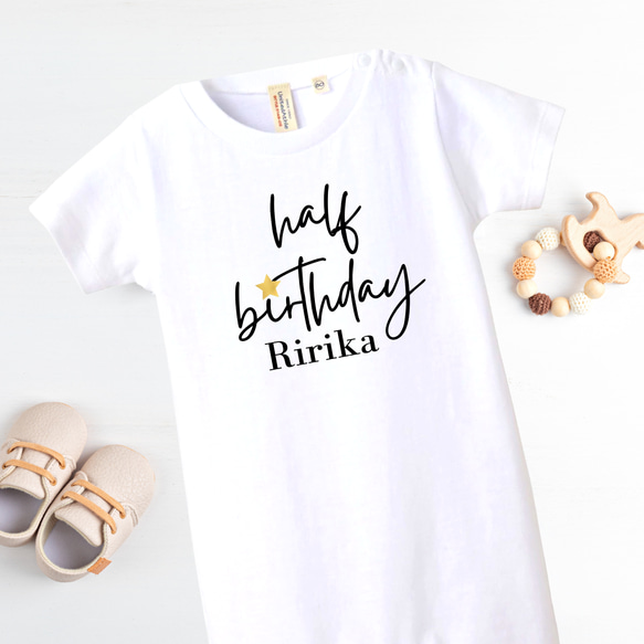 ★名入れ★ ハーフバースデー　ベビーロンパース　Half Birthday Baby Onesie ベビー服 2枚目の画像