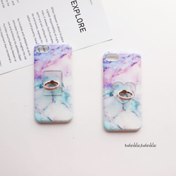 紫藍色 マーブル 大理石 ◆ iphone12 12pro mini 11 バンカーリング 付き♥ iphoneケース 1枚目の画像