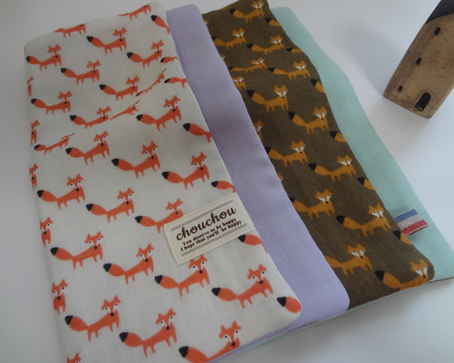 キツネ*8重やわらかガーゼハンカチ*大2枚セット ハンカチ