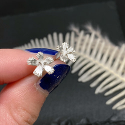 繊細なでしこのピアス/イヤリング（ノンホールピアス）◇純銀・シルバー925◇撫子　花　小さい　シンプル 10枚目の画像