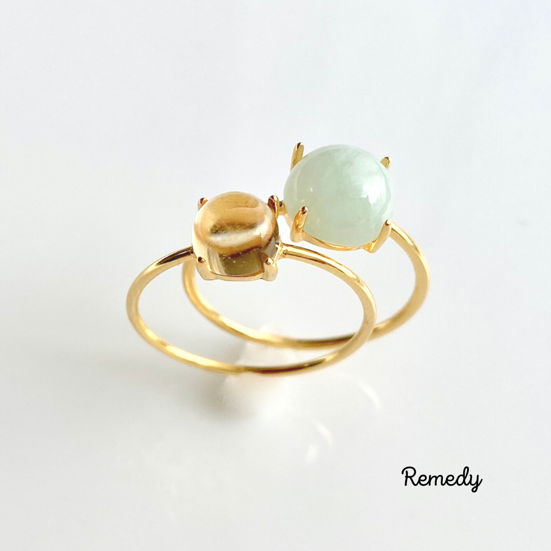 翡翠/ヒスイとシトリンのリング２本セット silver925 18KGP 5月誕生石、11月誕生石