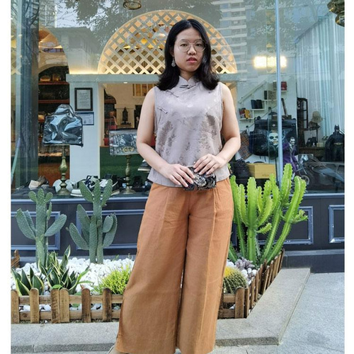 インタラクト・チャイナハンドメイドのモダンカジュアルリネンズボン  