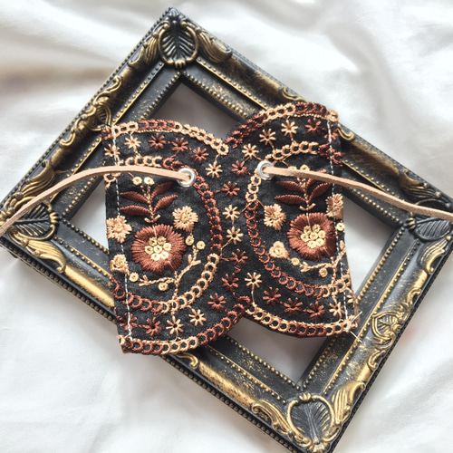 インド刺繍 リボン ポニーフック ラップリボン リボンラップ ブラック