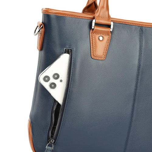 LZE016 紺色「本革」トートバック ショルダーバッグ 2way メンズ