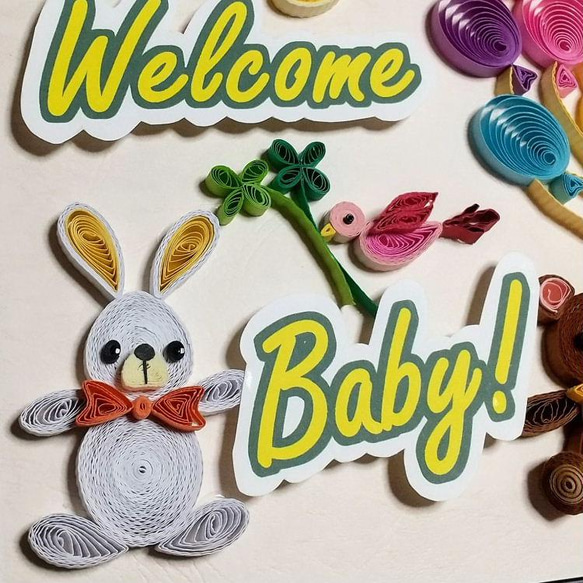 御出産祝いに！ペーパークイリング「Welcome　Baby」フレーム 4枚目の画像