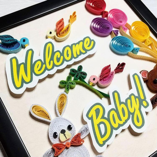 御出産祝いに！ペーパークイリング「Welcome Baby」フレーム