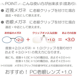 クリップオン 跳ね上げ式 PCメガネ 老眼鏡 ブルーライトカット おしゃれ 軽い はねあげ ハネ上げ レンズの上げ下げ 10枚目の画像