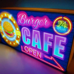 アメリカン ハンバーガー CAFE カフェバー コーヒー サイン 看板 置物 雑貨 LED2wayライトBOX 2枚目の画像