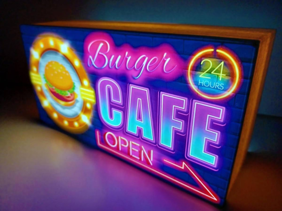 アメリカン ハンバーガー CAFE カフェバー コーヒー サイン 看板 置物 雑貨 LED2wayライトBOX 2枚目の画像