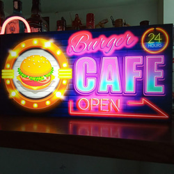 アメリカン ハンバーガー CAFE カフェバー コーヒー サイン 看板 置物 雑貨 LED2wayライトBOX 6枚目の画像