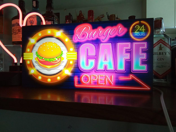 アメリカン ハンバーガー CAFE カフェバー コーヒー サイン 看板 置物 雑貨 LED2wayライトBOX 6枚目の画像