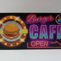 アメリカン ハンバーガー CAFE カフェバー コーヒー サイン 看板 置物 雑貨 LED2wayライトBOX 3枚目の画像