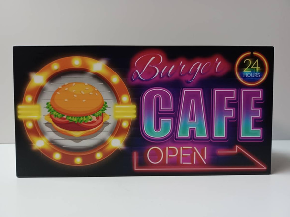 アメリカン ハンバーガー CAFE カフェバー コーヒー サイン 看板 置物 雑貨 LED2wayライトBOX 3枚目の画像