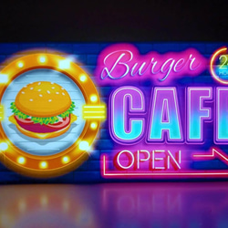アメリカン ハンバーガー CAFE カフェバー コーヒー サイン 看板 置物 雑貨 LED2wayライトBOX 1枚目の画像