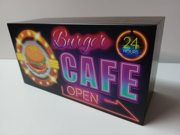 アメリカン ハンバーガー CAFE カフェバー コーヒー サイン 看板 置物 雑貨 LED2wayライトBOX 4枚目の画像