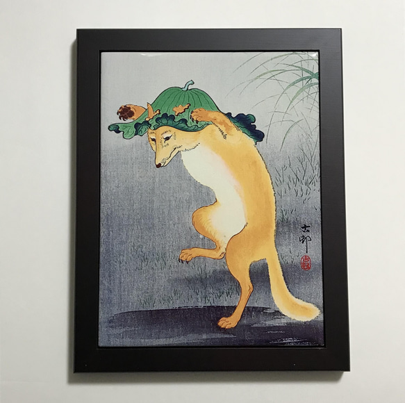 小原古邨 祥邨 猫と金魚 フォトタイル木製フレーム付き 絵画