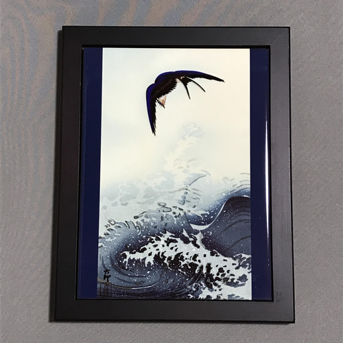 小原古邨 波に燕 フォトタイル木製フレーム付き 絵画 chaya 通販  