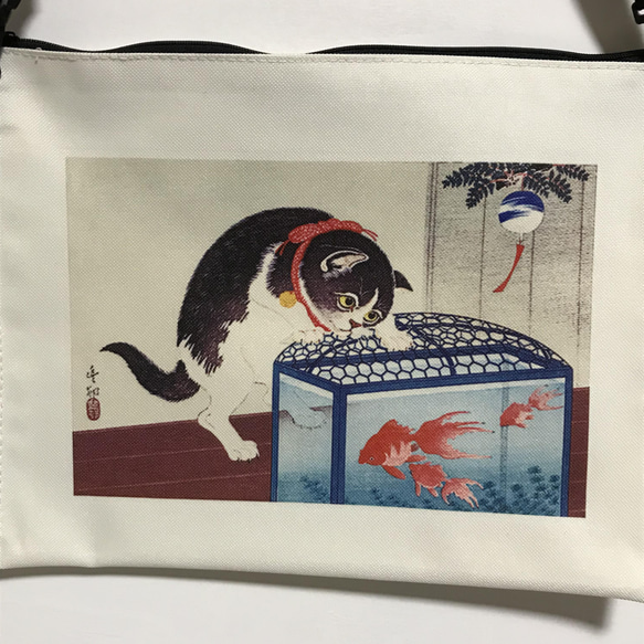 小原古邨（祥邨）猫と金魚 サコッシュ 2枚目の画像